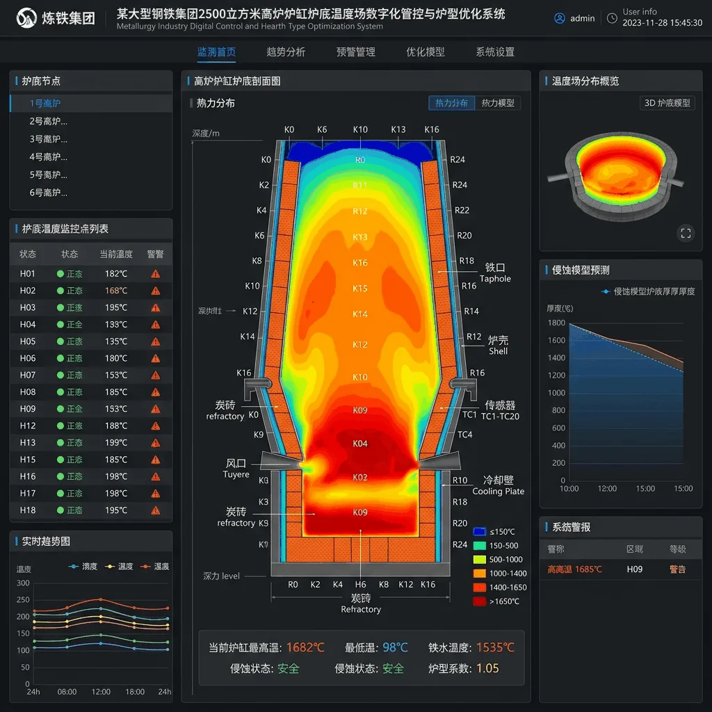 某大型钢铁集团2500立方米高炉炉缸炉底温度场数字化管控与炉型优化系统系统界面