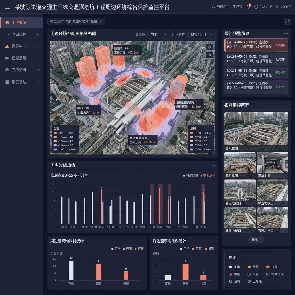 某城际轨道交通主干线交通深基坑工程周边环境综合保护监控平台系统界面
