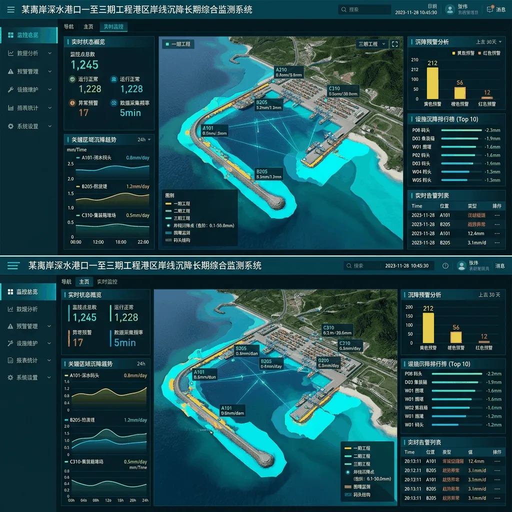 某离岸深水港口一至三期工程港区岸线沉降长期综合监测系统系统界面