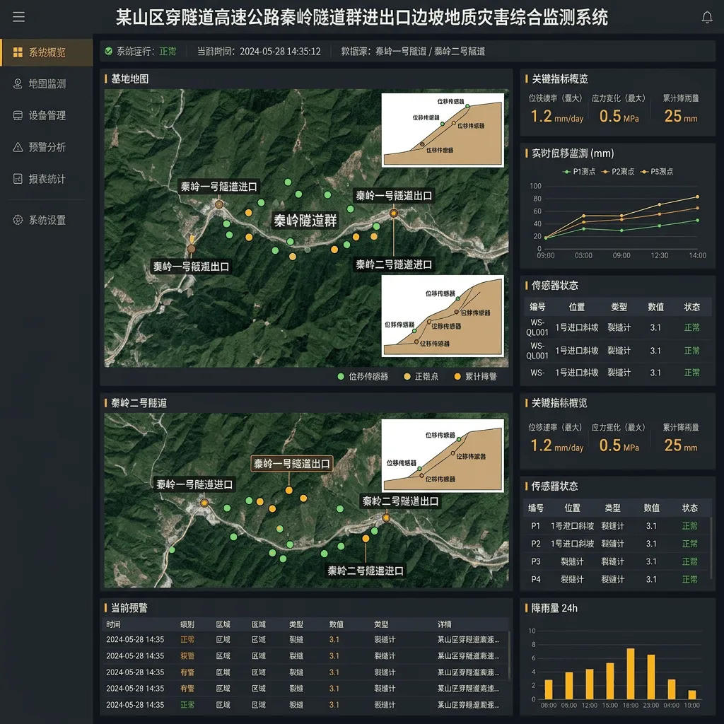 某山区穿隧道高速公路秦岭隧道群进出口边坡地质灾害综合监测系统系统界面