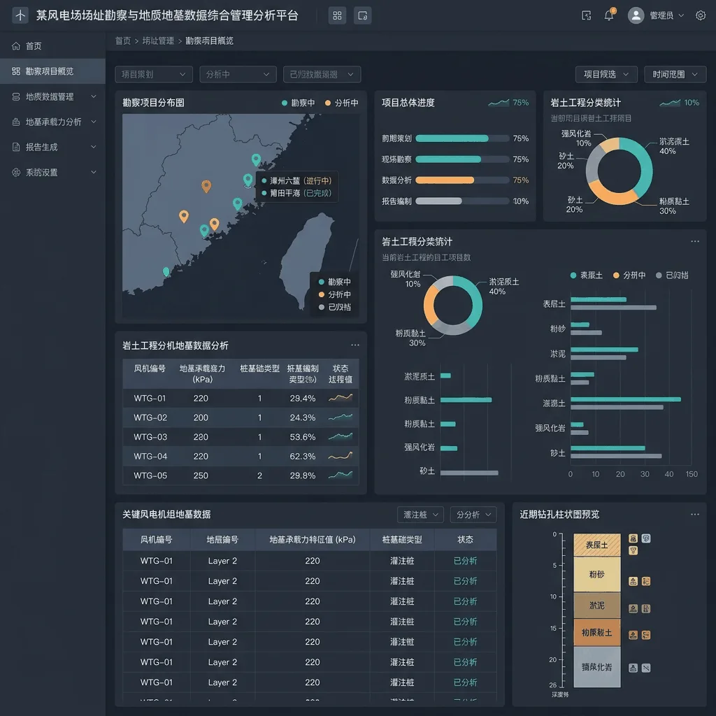 某风电场场址勘察与地质地基数据综合管理分析平台系统界面