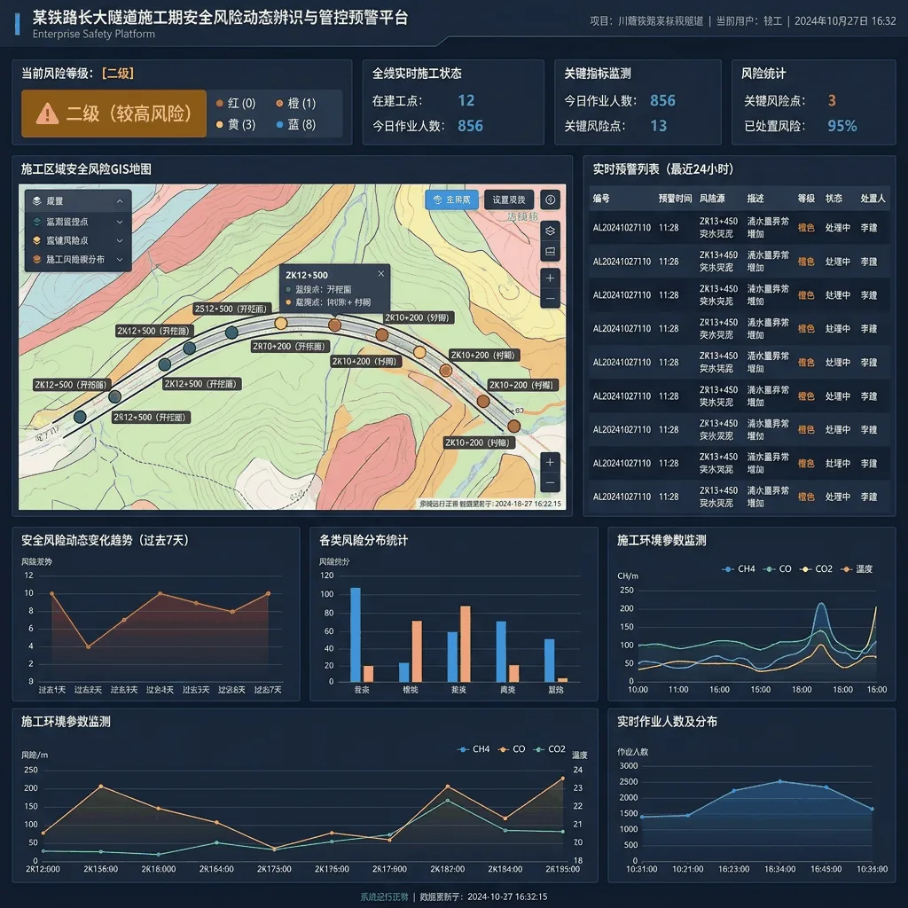 某铁路长大隧道施工期安全风险动态辨识与管控预警平台系统界面