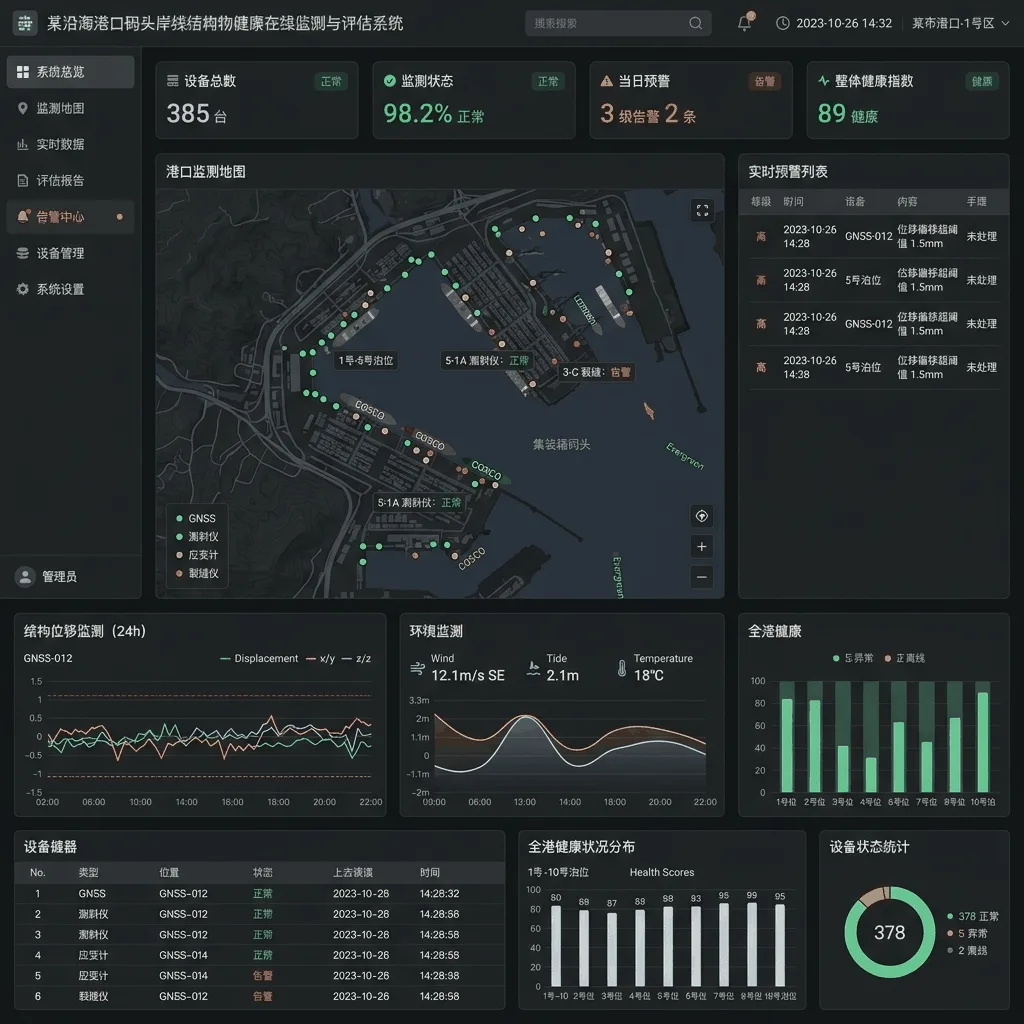 某沿海港口码头岸线结构物健康在线监测与评估系统系统界面