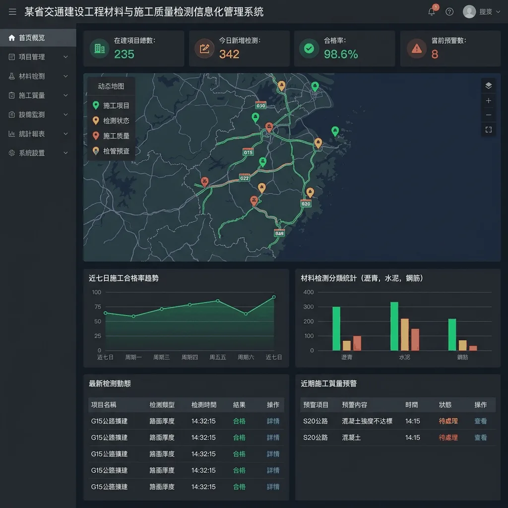 某省交通建设工程材料与施工质量检测信息化管理系统系统界面