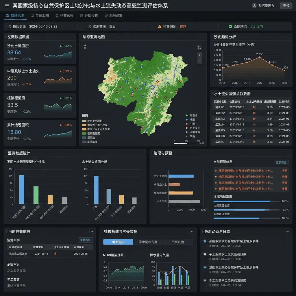 某国家级核心自然保护区土地沙化与水土流失动态遥感监测评估体系系统界面
