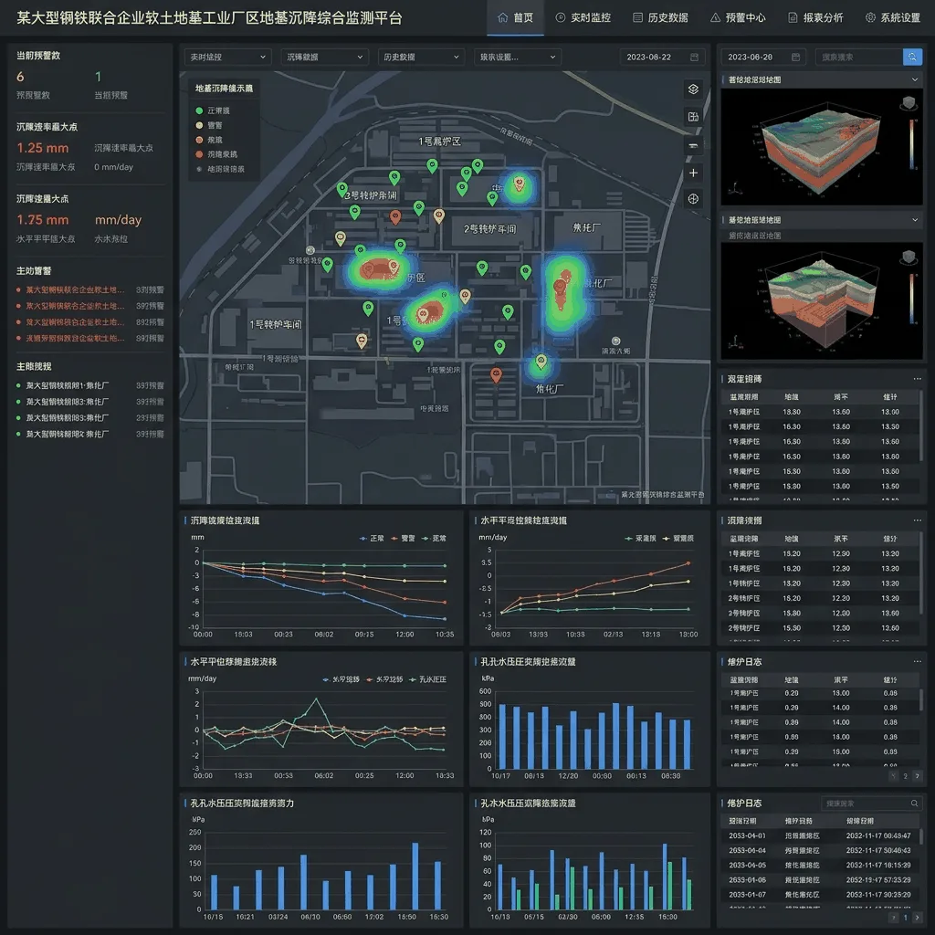 某大型钢铁联合企业钢铁联合企业软土地基工业厂区地基沉降综合监测平台系统界面