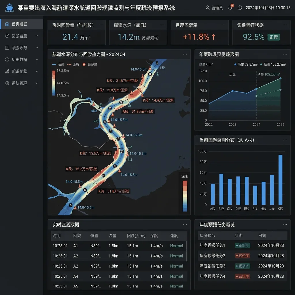 某重要出海入海航道深水航道回淤规律监测与年度疏浚预报系统