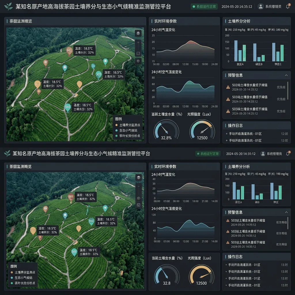 某知名原产地高海拔茶园土壤养分与生态小气候精准监测管控平台