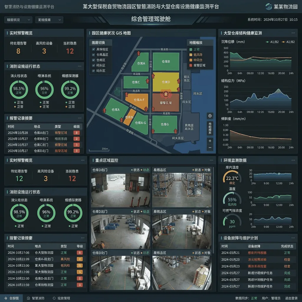 某大型保税自贸物流园区智慧消防与大型仓库设施健康监测平台