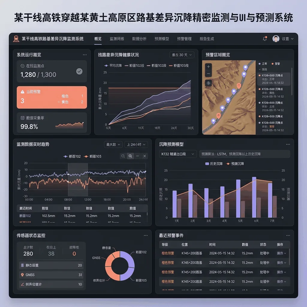 某干线高铁穿越某黄土高原区路基差异沉降精密监测与预测系统