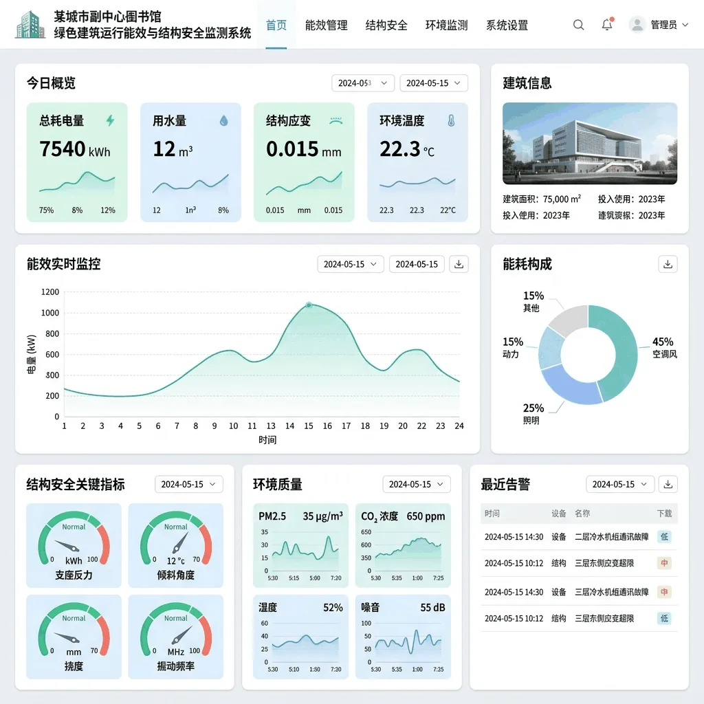 某城市副中心图书馆绿色建筑运行能效与结构安全监测系统