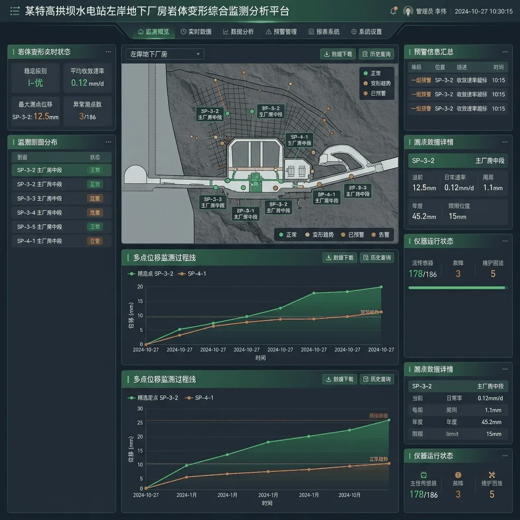 某特高拱坝水电站左岸地下厂房岩体变形综合监测分析平台