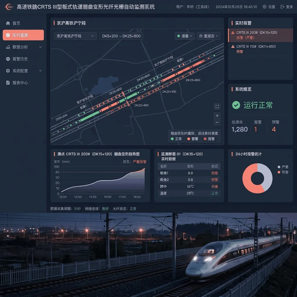 高速铁路CRTS III型板式轨道翘曲变形光纤光栅自动监测系统