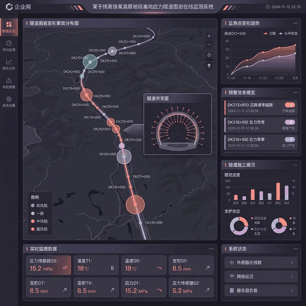 某干线高铁某高原地段高地应力隧道围岩在线监测系统系统界面